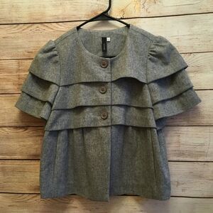 SINE RUFFLED WOOL BLEND BLAZER IN GRAY‎